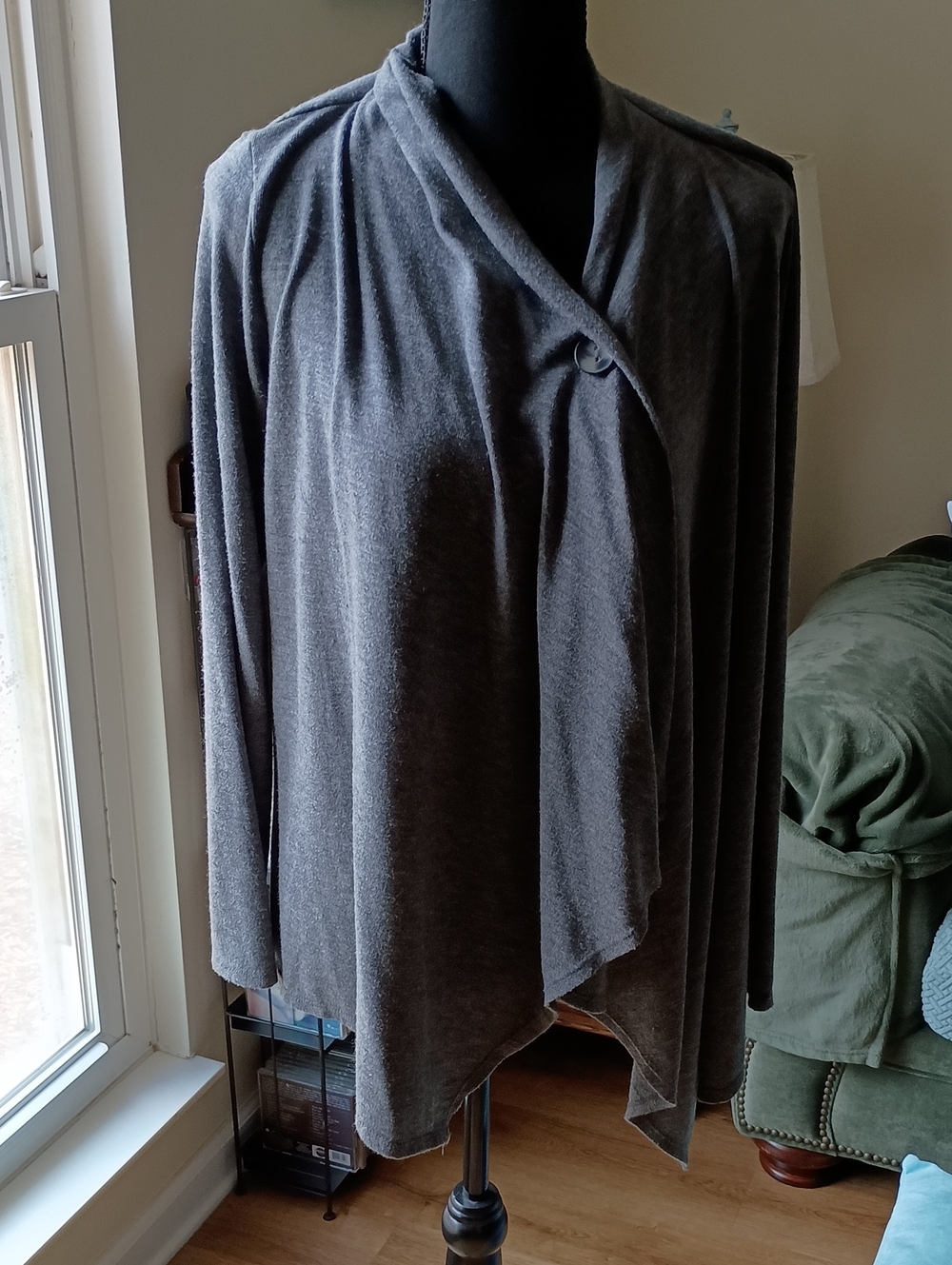 AB Studio Gray Draped Open-Front Wrap Cardigan